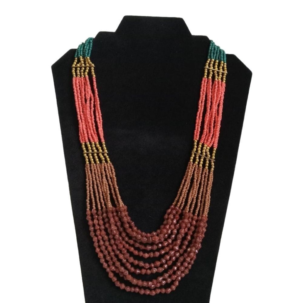 Colorful Seed Beaded Multicolored Multi Strand Layered Statement Boho Necklace